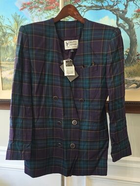 Stirling Cooper Purple Plaid Double-Breasted Blazer